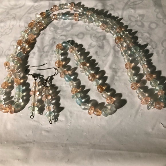 Handmade-blue,pink,pearl-earring-bracelet-earring - Picture 1 of 1